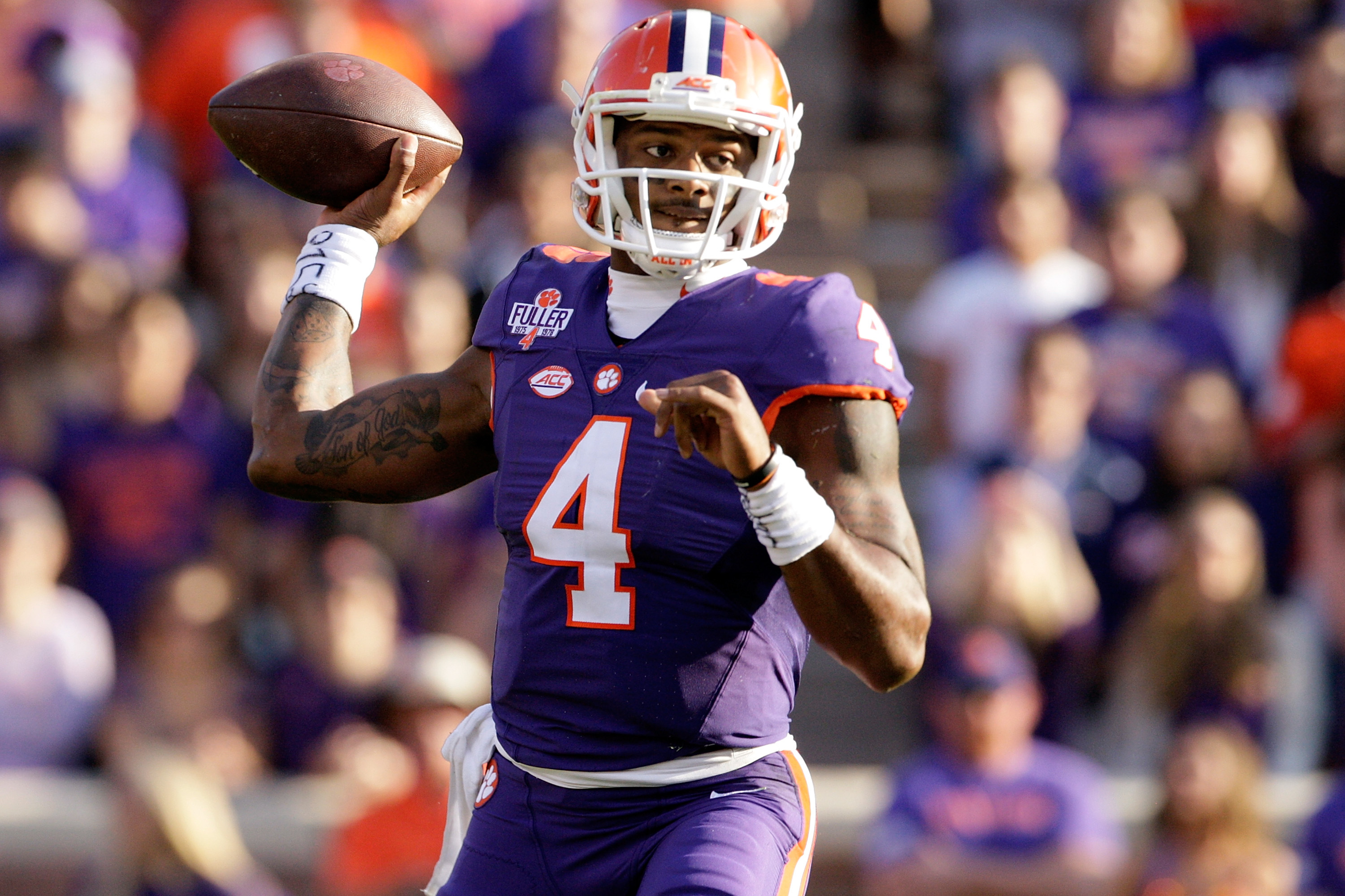 Men Clemson National Championship #4 DeShaun Watson Purple