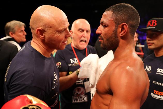 LONDON, ENGLAND - SEPTEMBER 10:  Kell Brook with trainer Dominic Ingle during his World Middleweight Title contest against Gennady Golovkin at The O2 Arena on September 10, 2016 in London, England.  (Photo by Richard Heathcote/Getty Images)