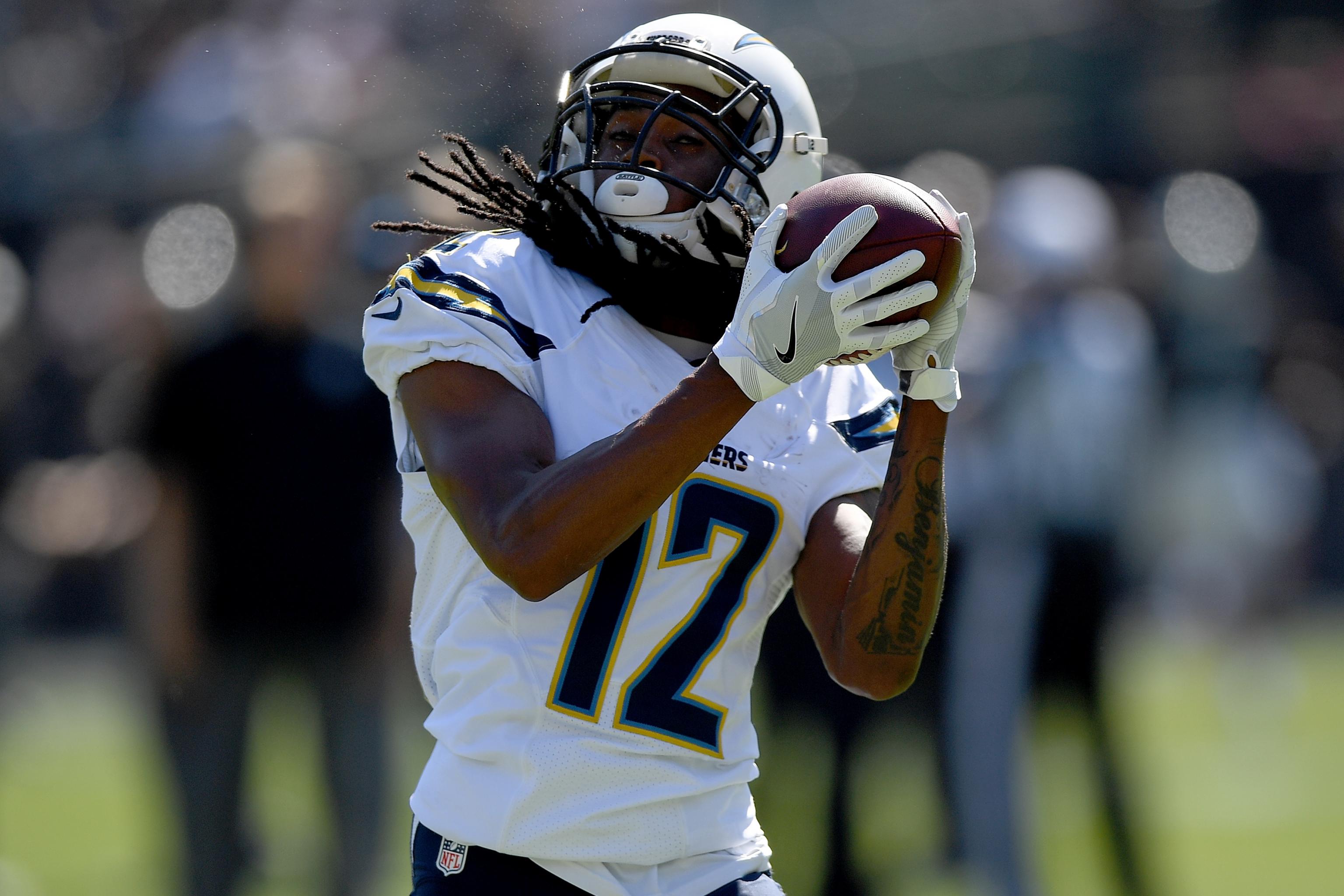 Travis Benjamin of the Los Angeles Chargers celebrates with Justin