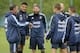 Argentina's Lionel Messi (C) and Javier Mascherano (2-R) chat with sparrings during a training session in Ezeiza, Buenos Aires on November 13, 2016 ahead of a 2018 FIFA World Cup qualifier football match against Colombia to be held in San Juan on November 15. / AFP / Alejandro PAGNI (Photo credit should read ALEJANDRO PAGNI/AFP/Getty Images)