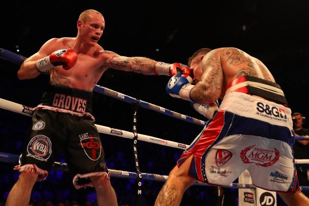 LONDON, ENGLAND - JUNE 25:  George Groves of Great Britain throws a punch at Martin Murray of Great Britainduring their WBA International Super-Middleweight Championship contest at The O2 Arena on June 25, 2016 in London, England.  (Photo by Richard Heathcote/Getty Images)