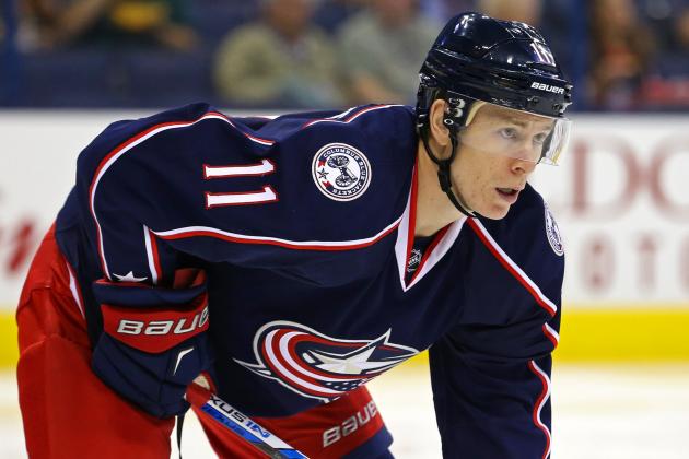 Oct 6, 2016; Columbus, OH, USA; Columbus Blue Jackets left wing Matt Calvert (11) against the Boston Bruins during a preseason hockey game at Nationwide Arena. The Bruins won 2-1. Mandatory Credit: Aaron Doster-USA TODAY Sports