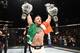 NEW YORK, NY - NOVEMBER 12: UFC lightweight and featherweight champion Conor McGregor of Ireland celebrates after defeating Eddie Alvarez in their UFC lightweight championship fight during the UFC 205 event at Madison Square Garden on November 12, 2016 in New York City. (Photo by Jeff Bottari/Zuffa LLC/Zuffa LLC via Getty Images)