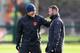 MANCHESTER, ENGLAND - NOVEMBER 23: Wayne Rooney and Bastian Schweinsteiger in discussion during a Manchester United training session on the eve of their UEFA Europa League match against Feyenoord at Aon Training Complex on November 23, 2016 in Manchester, England. (Photo by Gareth Copley/Getty Images)