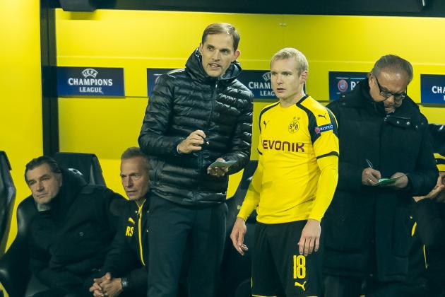Dortmund, Germany 02.11.2016, UEFA Champions League - 2016/17 Season, Group F - Matchday 4, BV Borussia Dortmund - Sporting Lissabon, Trainer Thomas Tuchel (BVB) Sebastian Rode (BVB) (Photo by TF-Images/Getty Images)