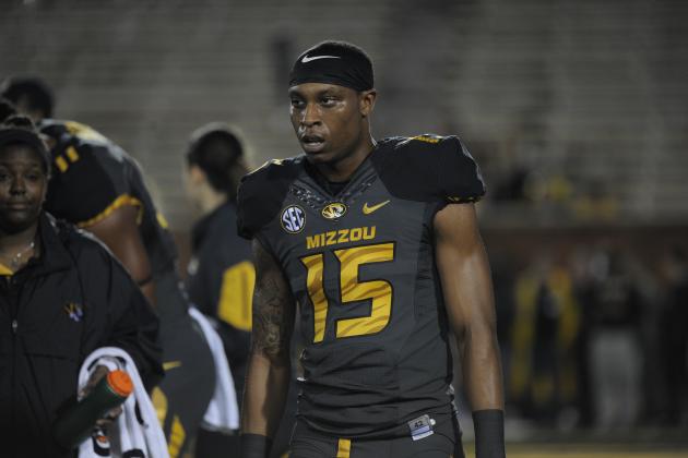 COLUMBIA , MO - NOVEMBER 5:  Keyon Dilosa #15 of the Missouri Tigers warms up prior to a game against the Mississippi State Bulldogs at Memorial Stadium on November 5, 2015 in Columbia, Missouri. (Photo by Ed Zurga/Getty Images)