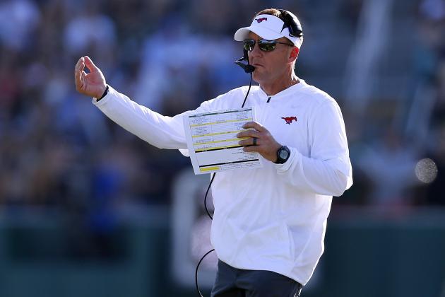 NEW ORLEANS, LA - OCTOBER 29:  Head coach Chad Morris of the Southern Methodist Mustangs reacts during a game against the Tulane Green Wave at Yulman Stadium on October 29, 2016 in New Orleans, Louisiana.  (Photo by Jonathan Bachman/Getty Images)