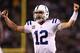EAST RUTHERFORD, NJ - DECEMBER 05: Andrew Luck #12 of the Indianapolis Colts celebrates a touchdown in the fourth quarter against the New York Jets during their game at MetLife Stadium on December 5, 2016 in East Rutherford, New Jersey. (Photo by Elsa/Getty Images)