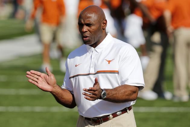 AUSTIN, TX - NOVEMBER 12: Head coach Charlie Strong of the Texas Longhorns watches as his team warms-up before the game against the West Virginia Mountaineers at Darrell K Royal -Texas Memorial Stadium on November 12, 2016 in Austin, Texas. (Photo by Chris Covatta/Getty Images)