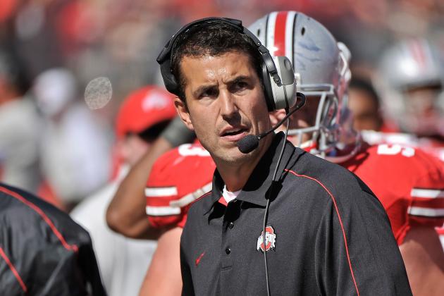 COLUMBUS, OH - SEPTEMBER 15:  Defensive Coordinator Luke Fickell of the Ohio State Buckeyes watches his team play against the California Golden Bears at Ohio Stadium on September 15, 2012 in Columbus, Ohio.  (Photo by Jamie Sabau/Getty Images)