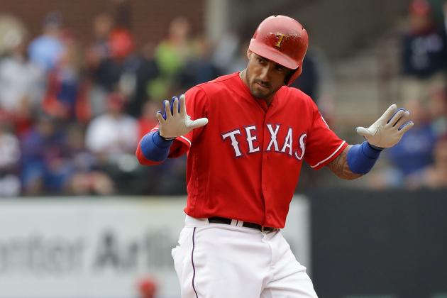 ARLINGTON, TX - OCTOBER 07:  Ian Desmond #20 of the Texas Rangers reacts after hitting a double against the Toronto Blue Jays in the seventh inning of game two of the American League Divison Series at Globe Life Park in Arlington on October 7, 2016 in Arlington, Texas.  (Photo by Ronald Martinez/Getty Images)