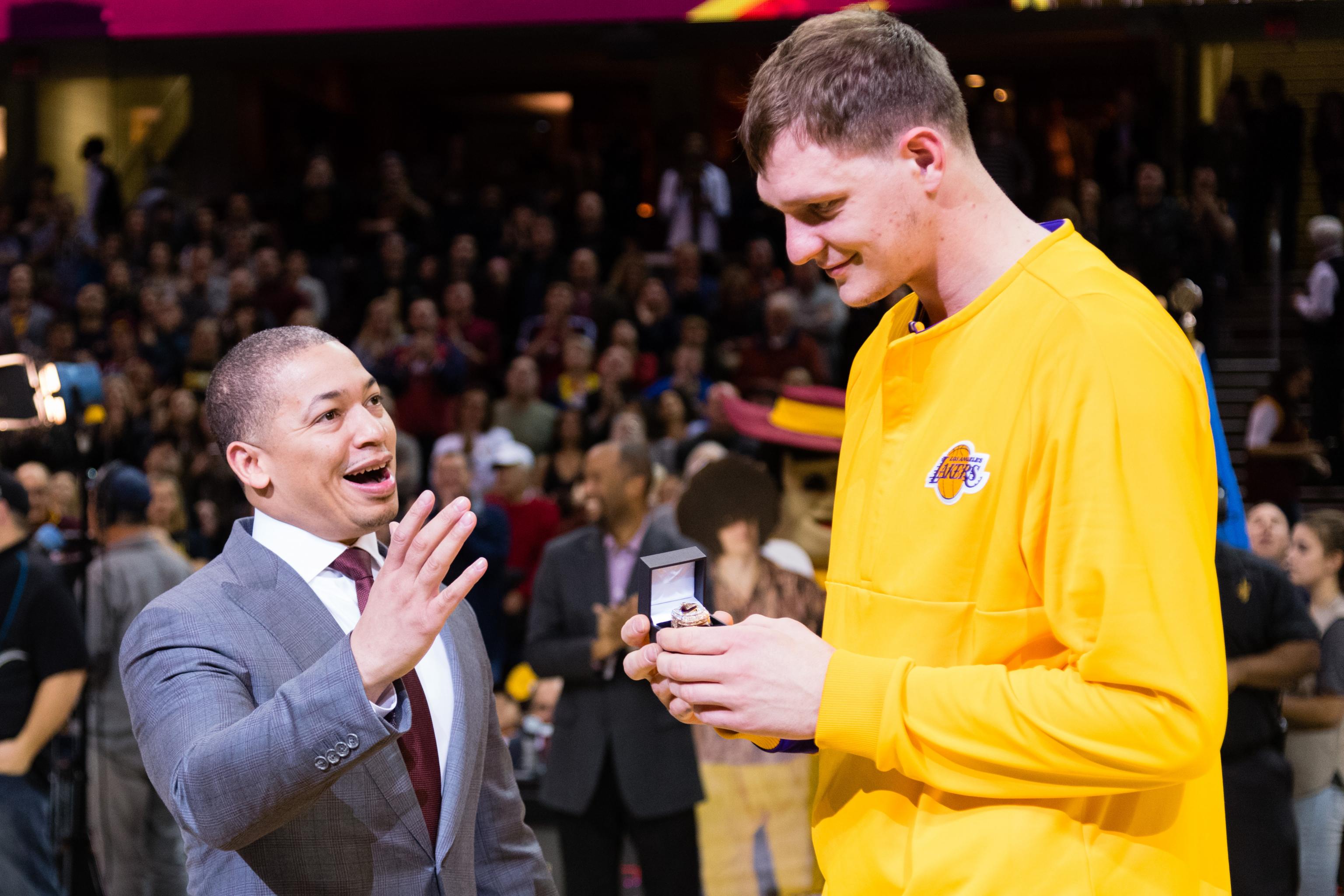Cleveland Cavaliers present Timofey Mozgov his ring 