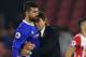 Chelsea's Italian head coach Antonio Conte (2nd L) embraces Chelsea's Brazilian-born Spanish striker Diego Costa (L) after the English Premier League football match between Southampton and Chelsea at St Mary's Stadium in Southampton, southern England on October 30, 2016.
Chelsea won the game 2-0. / AFP / GLYN KIRK / RESTRICTED TO EDITORIAL USE. No use with unauthorized audio, video, data, fixture lists, club/league logos or 'live' services. Online in-match use limited to 75 images, no video emulation. No use in betting, games or single club/league/player publications. / (Photo credit should read GLYN KIRK/AFP/Getty Images)