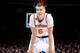 NEW YORK, NY - DECEMBER 20: Kristaps Porzingis #6 of the New York Knicks looks on during a game against the Indiana Pacers on December 20, 2016 at Madison Square Garden in New York City, New York. NOTE TO USER: User expressly acknowledges and agrees that, by downloading and/or using this photograph, user is consenting to the terms and conditions of the Getty Images License Agreement. Mandatory Copyright Notice: Copyright 2016 NBAE (Photo by Nathaniel S. Butler/NBAE via Getty Images)