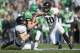 DALLAS, TX - DECEMBER 27: Rico Bussey Jr. #8 of the North Texas Mean Green is brought down after the catch by the Army Black Knights defense during the 1st half of the Zaxby's Heart of Dallas Bowl on December 27, 2016 at the Cotton Bowl in Dallas, Texas. (Photo by Cooper Neill/Getty Images)