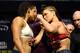 LAS VEGAS, NV - DECEMBER 29: (L-R) UFC women's bantamweight champion Amanda Nunes of Brazil and Ronda Rousey face off during the UFC 207 weigh-in at T-Mobile Arena on December 29, 2016 in Las Vegas, Nevada. (Photo by Josh Hedges/Zuffa LLC/Zuffa LLC via Getty Images)