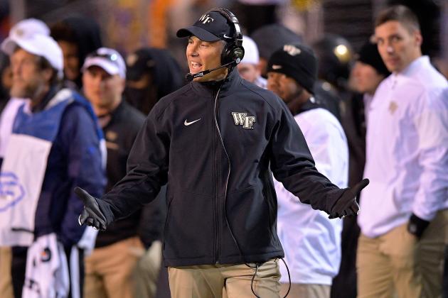 WINSTON SALEM, NC - NOVEMBER 19:  Head coach Dave Clawson of the Wake Forest Demon Deacons watches his team plkay against the Clemson Tigers during the game at BB&T Field on November 19, 2016 in Winston Salem, North Carolina.  (Photo by Grant Halverson/Getty Images)