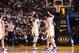 OAKLAND, CA - DECEMBER 28: Kevin Durant #35 and Zaza Pachulia #27 of the Golden State Warriors celebrate during a game against the Toronto Raptors on December 28, 2016 at ORACLE Arena in Oakland, California. NOTE TO USER: User expressly acknowledges and agrees that, by downloading and/or using this photograph, user is consenting to the terms and conditions of Getty Images License Agreement. Mandatory Copyright Notice: Copyright 2016 NBAE (Photo by Noah Graham/NBAE via Getty Images)