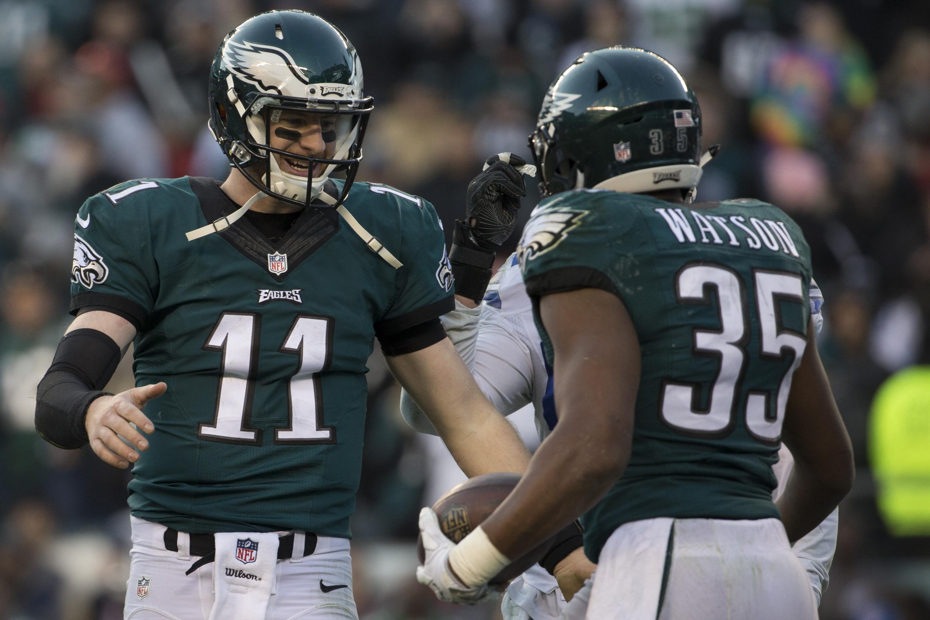 Philadelphia Eagles rookie quarterback,CARSON WENTZ, completes a pass in  the third quarter - Gold Medal Impressions