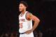 NEW YORK,NY - JANUARY 2 : Derrick Rose #25 of the New York Knicks looks on against the Orlando Magic at Madison Square Garden on January 2, 2017 in New York,New York NOTE TO USER: User expressly acknowledges and agrees that, by downloading and/or using this Photograph, user is consenting to the terms and conditions of the Getty Images License Agreement. Mandatory Copyright Notice: Copyright 2017 NBAE (Photo by Jesse D. Garrabrant/NBAE via Getty Images)