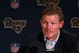 LOS ANGELES, CA - APRIL 29: General Manager Les Snead of the Los Angeles Rams speaks onstage during the press conference to introduce Jared Goff, the Los Angeles Rams' first pick and first overall pick of the 2016 NFL Draft, on April 29, 2016 in Los Angeles, California. (Photo by Victor Decolongon/Getty Images)
