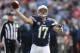 SAN DIEGO, CA - JANUARY 01: Philip Rivers #17 of the San Diego Chargers back to pass the ball against the Kansas City Chiefs during a NFL game at Qualcomm Stadium on January 1, 2017 in San Diego, California. (Photo by Leon Bennett/Getty Images)
