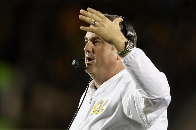 BERKELEY, CA - OCTOBER 21:  Head coach Sonny Dykes of the California Golden Bears questions a call during their game against the Oregon Ducks at California Memorial Stadium on October 21, 2016 in Berkeley, California.  (Photo by Ezra Shaw/Getty Images)