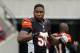 Cincinnati Bengals defensive end Carlos Dunlap (96) warms up before an NFL Football game between Cincinnati Bengals and Washington Redskins at Wembley Stadium in London, Sunday Oct. 30, 2016. (AP Photo/Tim Ireland)