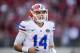 FAYETTEVILLE, AR - NOVEMBER 5: Luke Del Rio #14 of the Florida Gators jogs off the field during a game against the Arkansas Razorbacks at Razorback Stadium on November 5, 2016 in Fayetteville, Arkansas. The Razorbacks defeated the Gators 31-10. (Photo by Wesley Hitt/Getty Images)