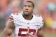 New York Giants linebacker Keenan Robinson (57) walks off the field after an NFL football game against the Cleveland Browns, Sunday, Nov. 27, 2016, in Cleveland. The Giants won 27-13. (AP Photo/David Richard)