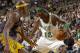 BOSTON - APRIL 23: Ricky Davis #12 of the Boston Celtics handles the ball against Al Harrington #3 of the Indiana Pacers during Game three of the Eastern Conference Quarterfinals during the 2004 NBA Playoffs April 23, 2004 at the Fleet Center in Boston, Massachusetts. NOTE TO USER: User expressly acknowledges and agrees that, by downloading and or using this photograph, user is consenting to the terms and conditions of the Getty Images License agreement. (Photo by Brian Babineau/NBAE via Getty Images)