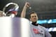 FOXBORO, MA - JANUARY 22: Tom Brady #12 of the New England Patriots celebrates after defeating the Pittsburgh Steelers 36-17 to win the AFC Championship Game at Gillette Stadium on January 22, 2017 in Foxboro, Massachusetts. (Photo by Maddie Meyer/Getty Images)