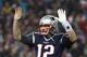 FOXBORO, MA - JANUARY 22: Tom Brady #12 of the New England Patriots reacts against the Pittsburgh Steelers in the AFC Championship Game at Gillette Stadium on January 22, 2017 in Foxboro, Massachusetts. (Photo by Elsa/Getty Images)