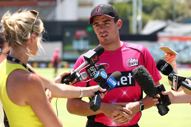 PERTH, AUSTRALIA - JANUARY 27: Moises Henriques of the Sixers talks to the media during a Big Bash League media opportunity at WACA on January 27, 2017 in Perth, Australia. The Perth Scorchers and the Sydney Sixers play each other in the Big Bash League and Women's Big Bash League Final matches tomorrow. (Photo by Paul Kane/Getty Images)