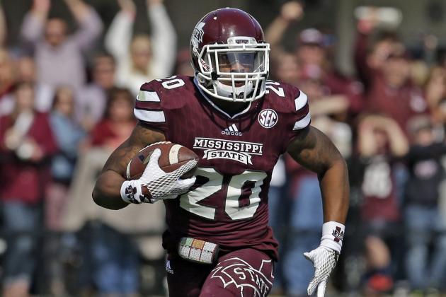 STARKVILLE MS -OCTOBER 17:  Defensive back Brandon Bryant #20 of the Mississippi State Bulldogs returns and interception intended for wide receiver Trent Taylor #5 of the Louisiana Tech Bulldogs for a touchdown during the second half of an NCAA college football game at Davis Wade Stadium on October 17, 2015 in Starkville, Mississippi. (Photo by Butch Dill/Getty Images)