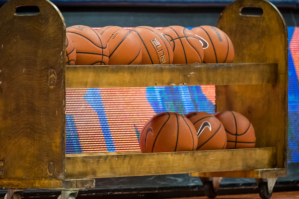 SYRACUSE, NY - DECEMBER 19: A rack of Nike basketballs rests at center court before the game between the Syracuse Orange and the Eastern Michigan Eagles on December 19, 2016 at The Carrier Dome in Syracuse, New York. Syracuse defeats Eastern Michigan 105-57. (Photo by Brett Carlsen/Getty Images) *** Local Caption ***