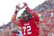 Oct 29, 2016; Salt Lake City, UT, USA; Utah Utes offensive lineman Garett Bolles (72) celebrates a touchdown by Utah Utes tight end Evan Moeai (not pictured) during the second half against the Washington Huskies at Rice-Eccles Stadium. Washington won 31-24. Mandatory Credit: Russ Isabella-USA TODAY Sports
