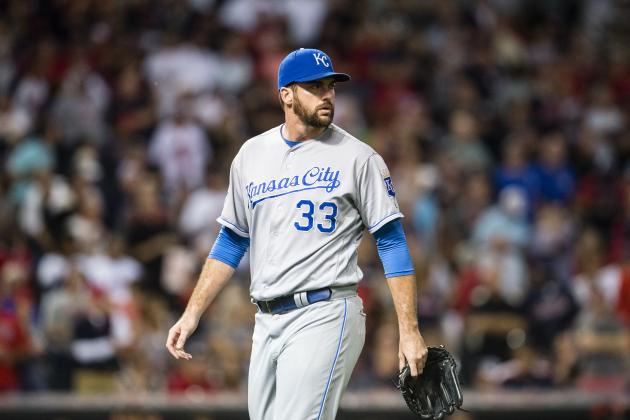 CLEVELAND, OH - SEPTEMBER 20: Relief pitcher Brian Flynn #33 of the Kansas City Royals leaves the game during the ninth inning against the Cleveland Indians at Progressive Field on September 20, 2016 in Cleveland, Ohio. The Indians defeated the Royals 2-1. (Photo by Jason Miller/Getty Images)