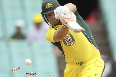 Australia's Aaron Finch is bowled by New Zealand's Matt Henry for no score during their one day international cricket match in Sydney, Australia, Sunday, Dec. 4, 2016. (AP Photo/Rick Rycroft)