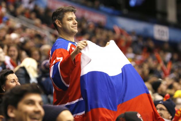 TORONTO, ON - DECEMBER 27: A Russian fan waves the Russian flag at the Latvia v Russia preliminary game during the IIHF World Junior Championship on December 27, 2016 at the Air Canada Centre in Toronto, Canada. (Photo by Adam Pulicicchio/Getty Images)