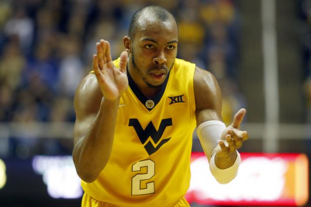 MORGANTOWN, WV - FEBRUARY 18:  Jevon Carter #2 of the West Virginia Mountaineers celebrates after hitting a three pointer against the Texas Tech Red Raiders at the WVU Coliseum on February 18, 2017 in Morgantown, West Virginia.  (Photo by Justin K. Aller/Getty Images)