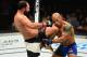 HALIFAX, NS - FEBRUARY 19: (L-R) Johny Hendricks lands a knee to the head of Hector Lombard of Cuba in their middleweight fight during the UFC Fight Night event inside the Scotiabank Centre on February 19, 2017 in Halifax, Nova Scotia, Canada. (Photo by Josh Hedges/Zuffa LLC/Zuffa LLC via Getty Images)