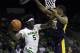 WACO, TX - FEBRUARY 27: Johnathan Motley #5 of the Baylor Bears passes the ball in front of Sagaba Konate #50 of the West Virginia Mountaineers in the second half at Ferrell Center on February 27, 2017 in Waco, Texas. (Photo by Ronald Martinez/Getty Images)