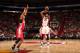 MIAMI, FL - MARCH 1: Hassan Whiteside #21 of the Miami Heat shoots the ball against the Philadelphia 76ers on March 1, 2017 at AmericanAirlines Arena in Miami, Florida. NOTE TO USER: User expressly acknowledges and agrees that, by downloading and or using this Photograph, user is consenting to the terms and conditions of the Getty Images License Agreement. Mandatory Copyright Notice: Copyright 2017 NBAE (Photo by Issac Baldizon/NBAE via Getty Images)