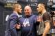 LAS VEGAS, NV - JANUARY 19: (L-R) No. 1 lightweight contender Khabib Nurmagomedov of Russia and No. 2 lightweight contender Tony Ferguson face off during the UFC 209 Ultimate Media Day event inside The Park Theater on January 19, 2017 in Las Vegas, Nevada. (Photo by Juan Cardenas/Zuffa LLC/Zuffa LLC via Getty Images)