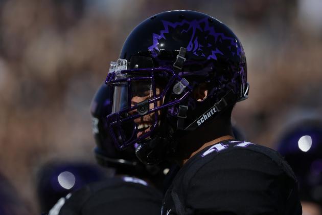 FORT WORTH, TX - OCTOBER 01:  Tipa Galeai #47 of the TCU Horned Frogs before a game against the Oklahoma Sooners at Amon G. Carter Stadium on October 1, 2016 in Fort Worth, Texas.  (Photo by Ronald Martinez/Getty Images)