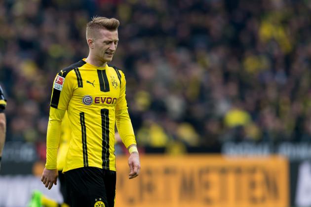 DORTMUND, GERMANY - FEBRUARY 18: Marco Reus of Dortmund looks on during the Bundesliga match between Borussia Dortmund and VfL Wolfsburg at Signal Iduna Park on February 18, 2017 in Dortmund, Germany. (Photo by TF-Images/Getty Images)