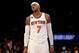 NEW YORK, NY - MARCH 05: Carmelo Anthony #7 of the New York Knicks reacts in the fourth quarter against the Golden State Warriors at Madison Square Garden on March 5, 2017 in New York City. NOTE TO USER: User expressly acknowledges and agrees that, by downloading and or using this Photograph, user is consenting to the terms and conditions of the Getty Images License Agreement (Photo by Elsa/Getty Images)