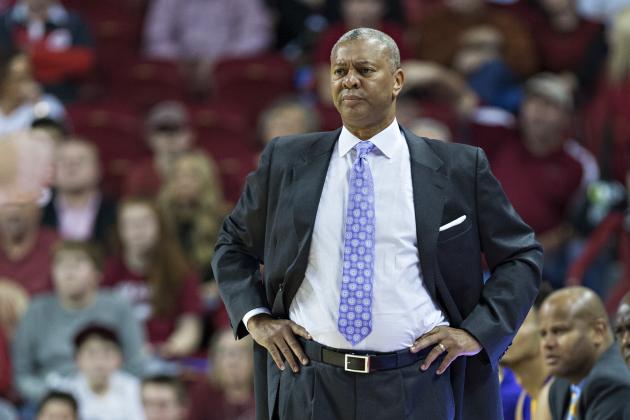 FAYETTEVILLE, AR - JANUARY 21:  Head Coach Johnny Jones of the LSU Tigers watches his team during a game against the Arkansas Razorbacks at Bud Walton Arena on January 21, 2017 in Fayetteville, Arkansas.  The Razorbacks defeated the Tigers 99-86.  (Photo by Wesley Hitt/Getty Images)