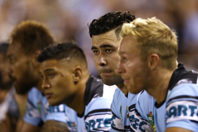 SYDNEY, AUSTRALIA - MARCH 02:  Andrew Fifita of the Sharks looks on from the bench during the round one NRL match between the Cronulla Sharks and the Brisbane Broncos at Southern Cross Group Stadium on March 2, 2017 in Sydney, Australia.  (Photo by Cameron Spencer/Getty Images)
